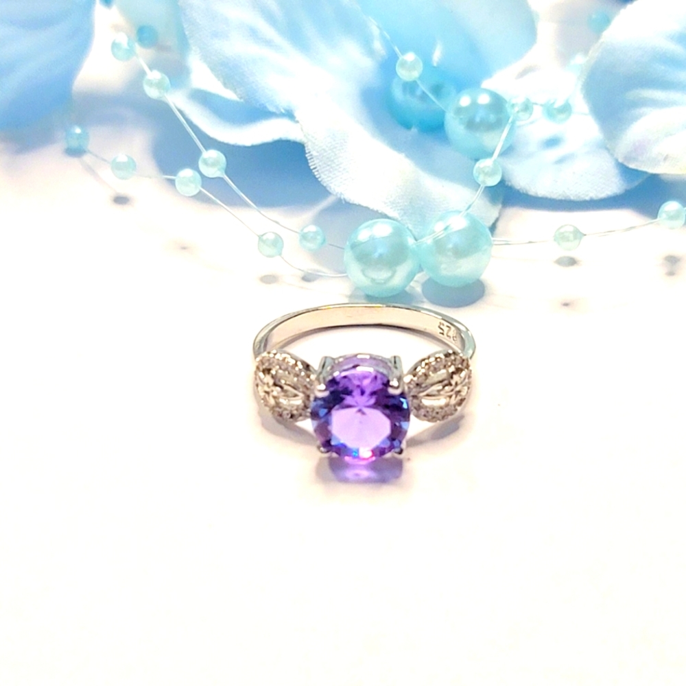 New Round Cut Color Changing Alexandrite S925 Sterling Silver Ring - Picture 3 of 7